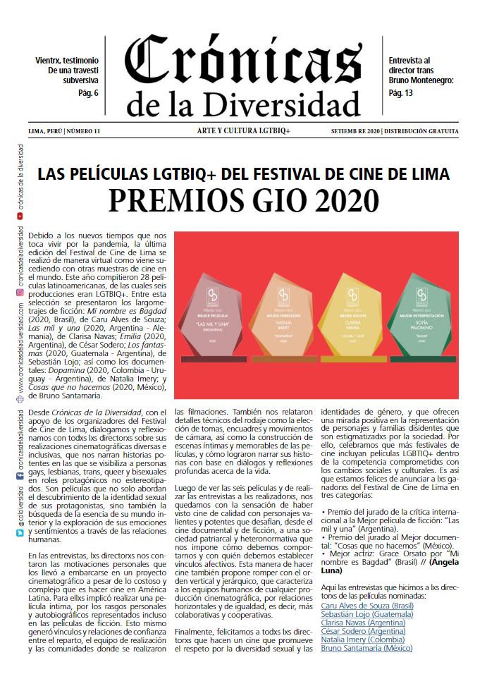 Portada original de Crónicas de la Diversidad N.º 11: Premios GIO 2020
